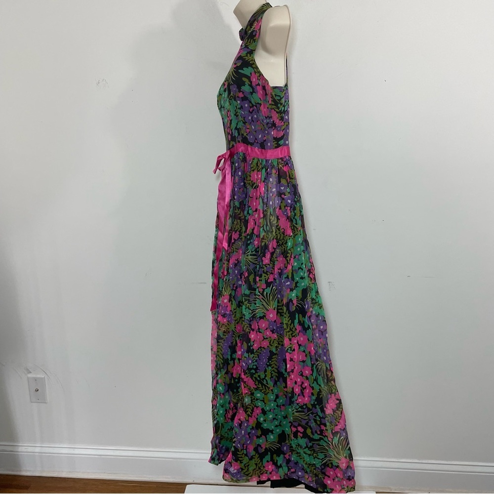 Vintage 60s Jumpsuit Dark Floral Wide Leg Cocktail Evening Size S/XS Sleeveless - Picture 4 of 10